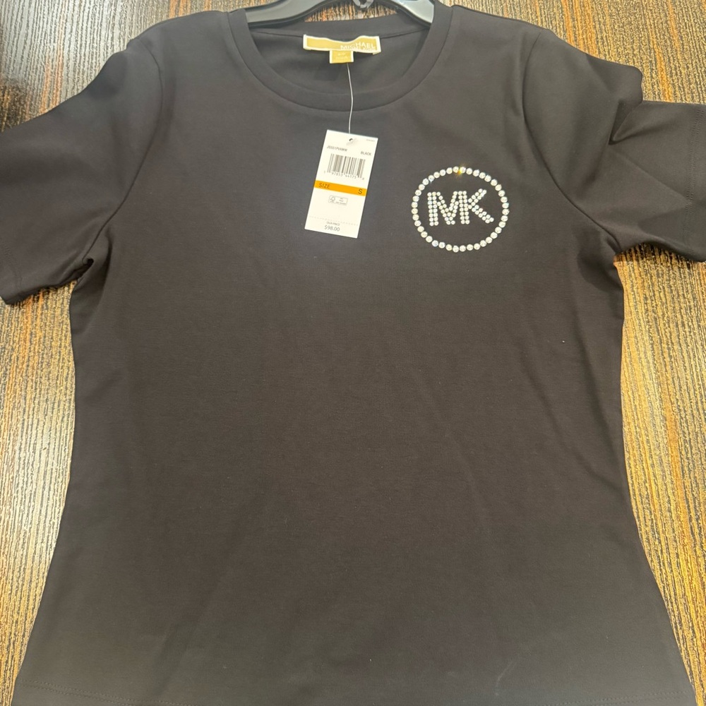 Michael Kors Black Tee with Rhinestone Emblem